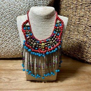 VINTAGE TRIBAL GLASS BIB NECKLACE